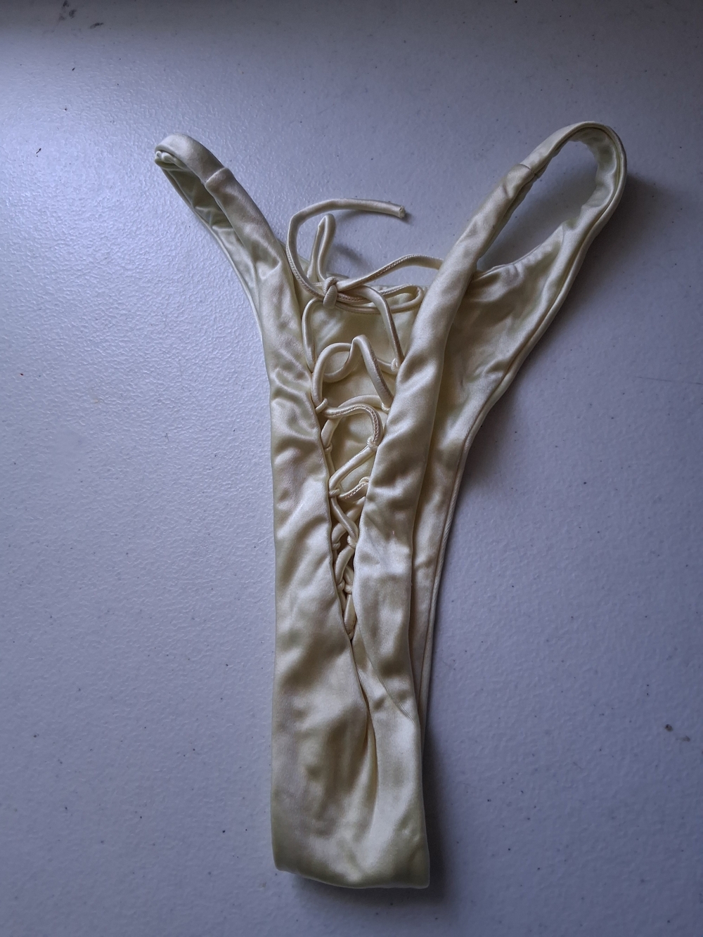Lace‑Up High‑Cut Bikini Bottom in Pale Yellow